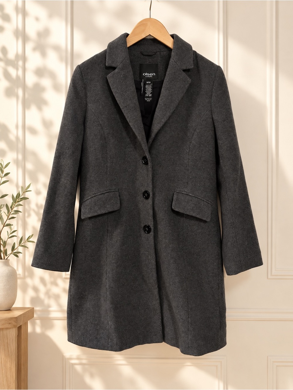 Olsen Europe Charcoal Wool & Cashmere Coat — Size M/10